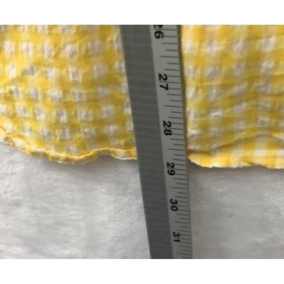 Kut from the Kloth Button Feena Top Women Large Yellow Textured Gingham V-Neck - Picture 10 of 10